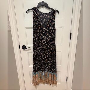 Sleeveless Black Floral Maxi Dress with Paisley Hem